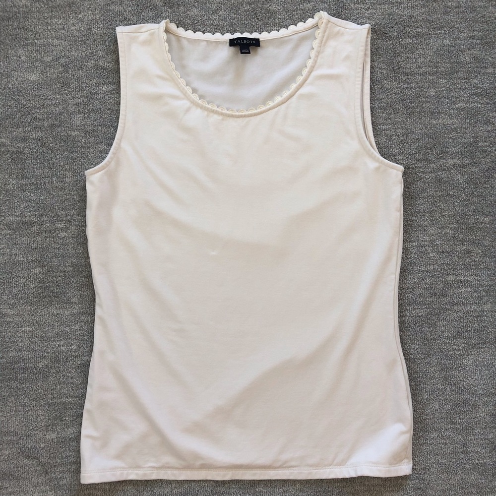 Talbots Cream Sleeveless Scalloped-Neck Tank